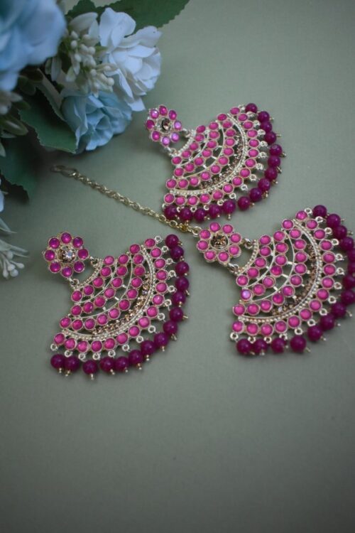 Beads and Pearls stone studded earrings set
