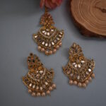 Golden Mirror And Pearl Studded Earrings Set