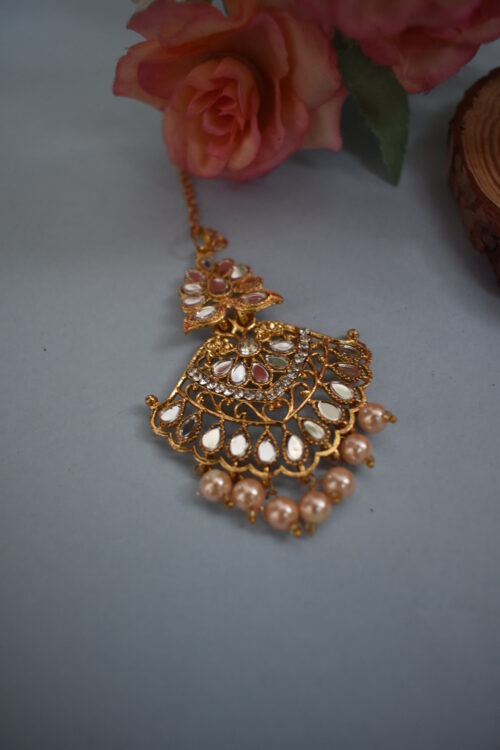 Golden Mirror And Pearl Studded Earrings Set