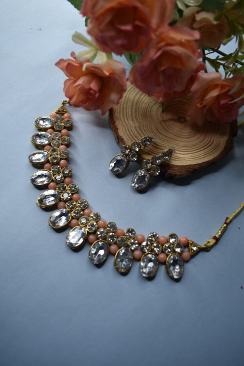 White Stone Studded Necklace Set