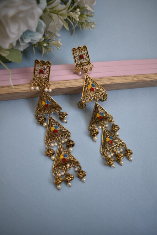 Multi Layer Pyramid Pearl Earrings