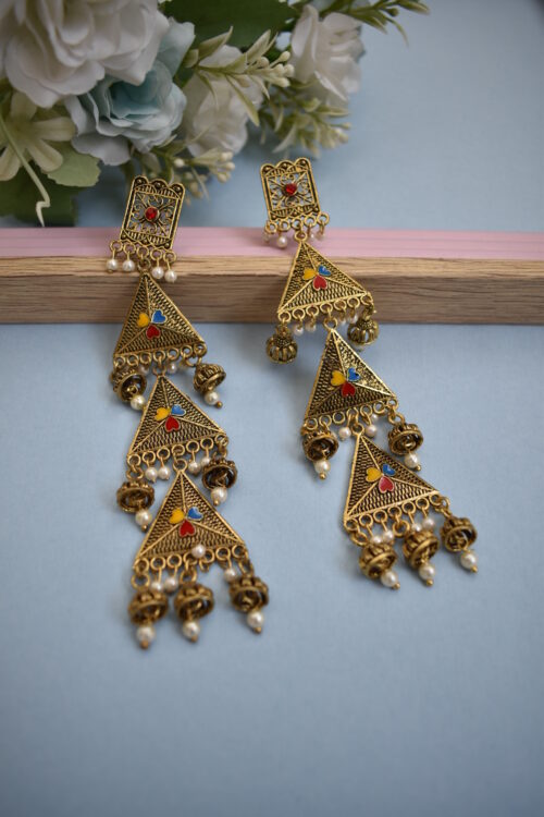 Multi Layer Pyramid Pearl Earrings