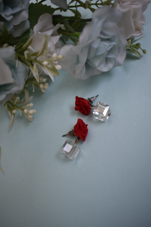 Red Flower Crystal Beads Earrings