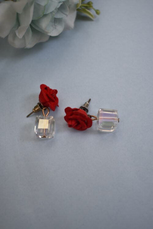 Red Flower Crystal Beads Earrings