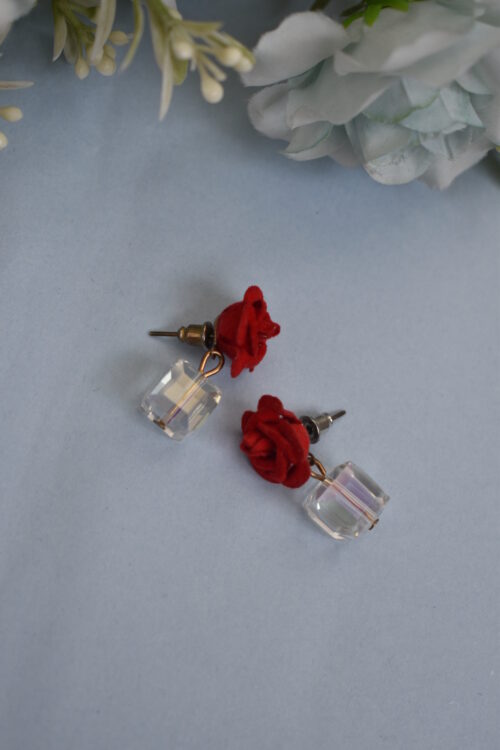 Red Flower Crystal Beads Earrings