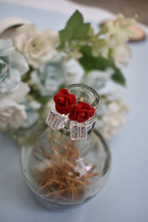 Red Flower Crystal Beads Earrings