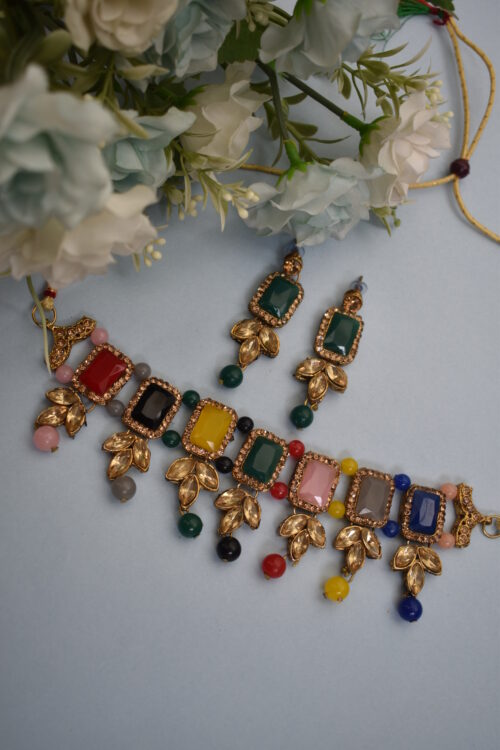 Multi Color Stone Studded Choker Set