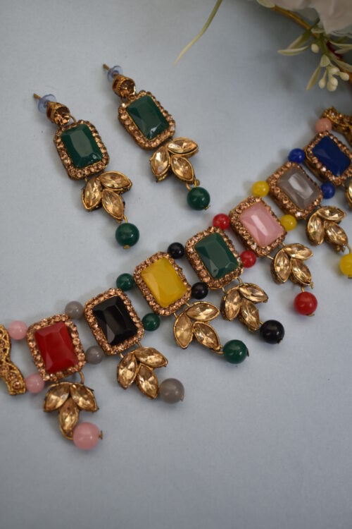 Multi Color Stone Studded Choker Set
