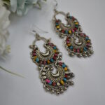 Oxidised Multi Color Silver Earrings