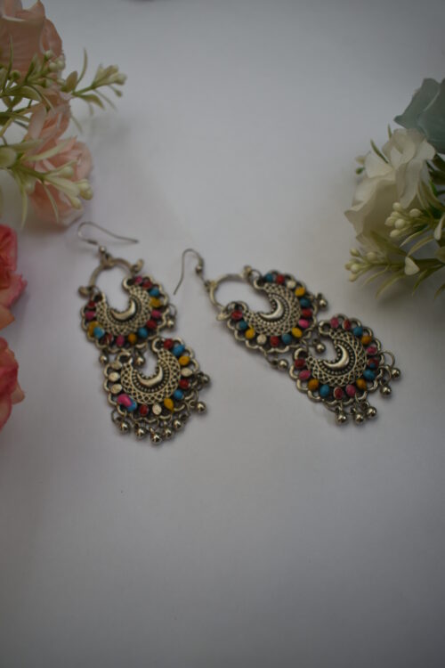 Oxidised Multi Color Silver Earrings