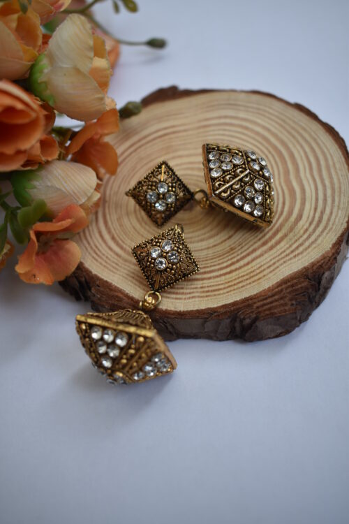Stone Studded Golden Jhumki Earrings