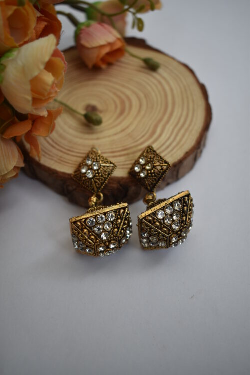 Stone Studded Golden Jhumki Earrings