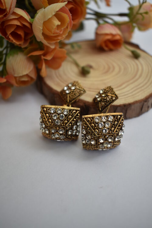 Stone Studded Golden Jhumki Earrings