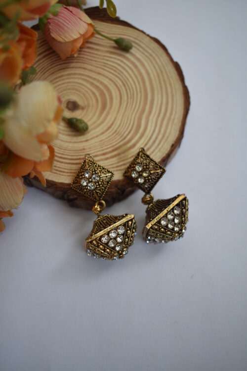 Stone Studded Golden Jhumki Earrings
