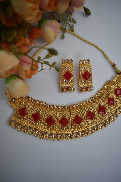 Gold Plated Stone Studded Jewellery Set
