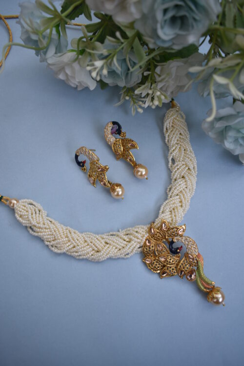 Peacock Design White Beads Pendant Set