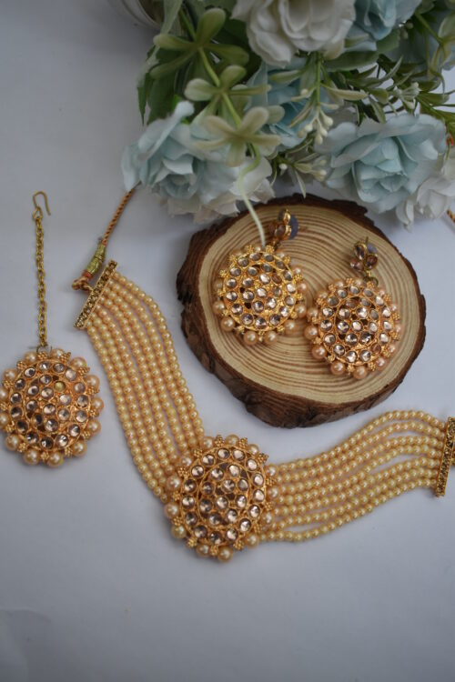 Yellow Toned Beads Choker Set