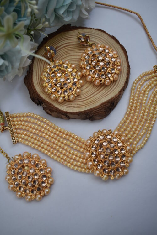 Yellow Toned Beads Choker Set