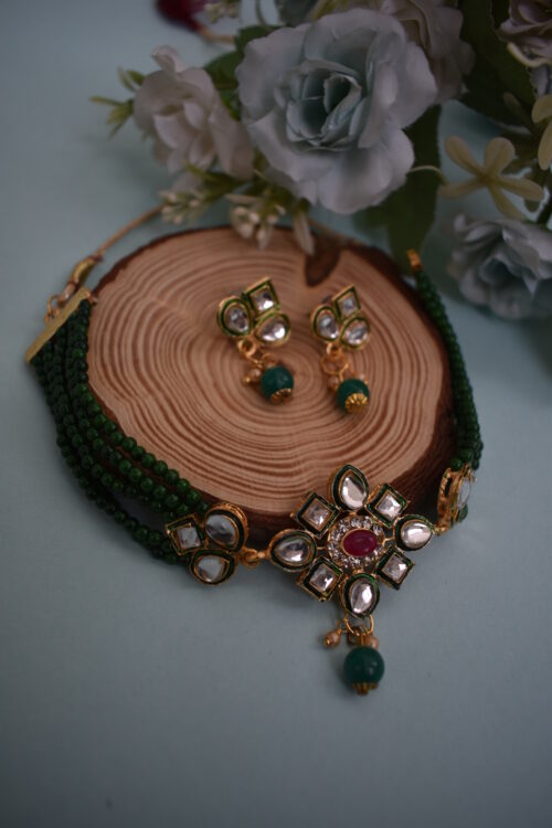 Beads And Kundan Studded Choker Set
