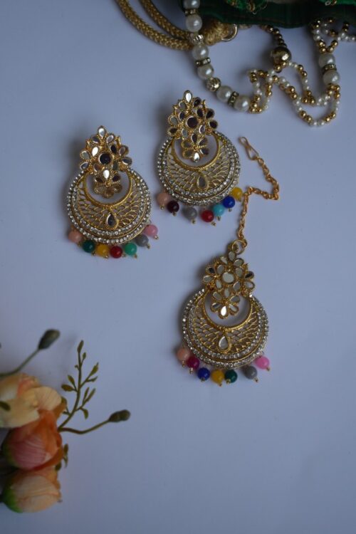 Multi Color Mirror Studded Earrings Set