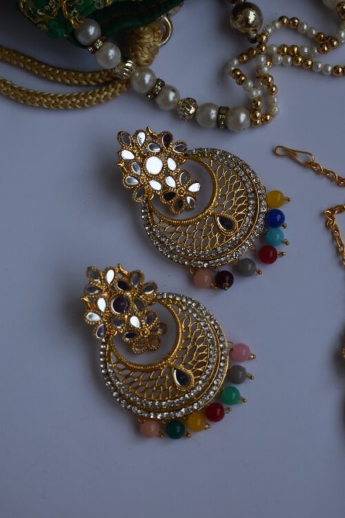 Multi Color Mirror Studded Earrings Set