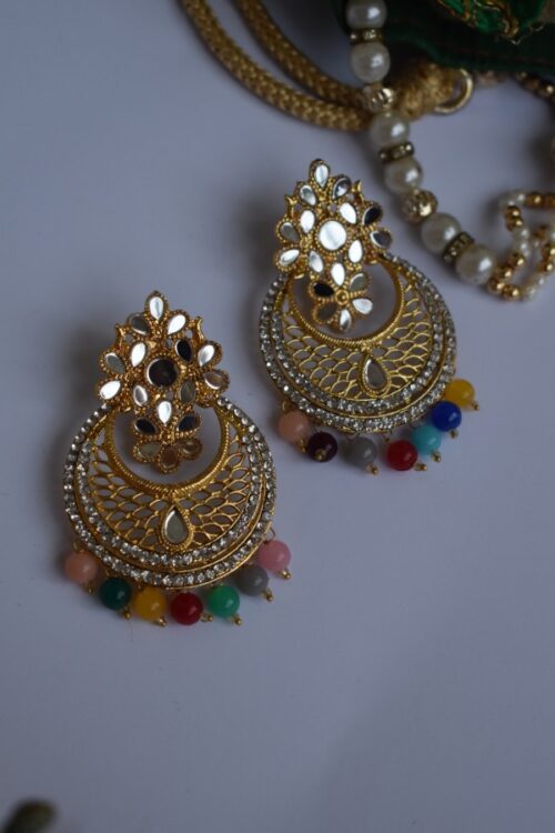 Multi Color Mirror Studded Earrings Set