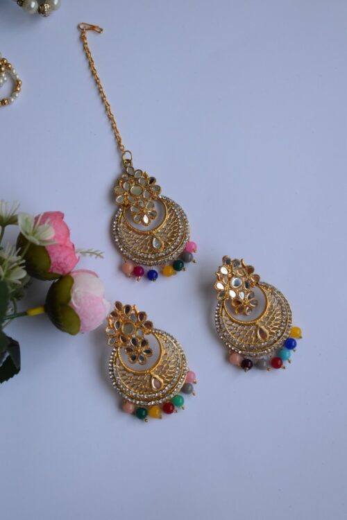 Multi Color Mirror Studded Earrings Set