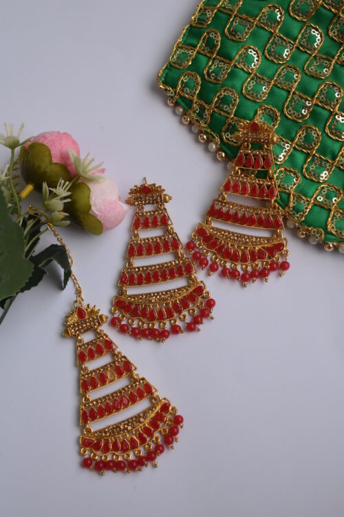 Golden Finished beads Traditional Earrings Set