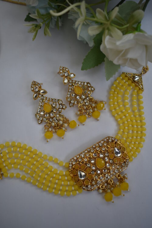 Gold Toned Beads Stone Studded Choker Set