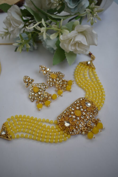 Gold Toned Beads Stone Studded Choker Set