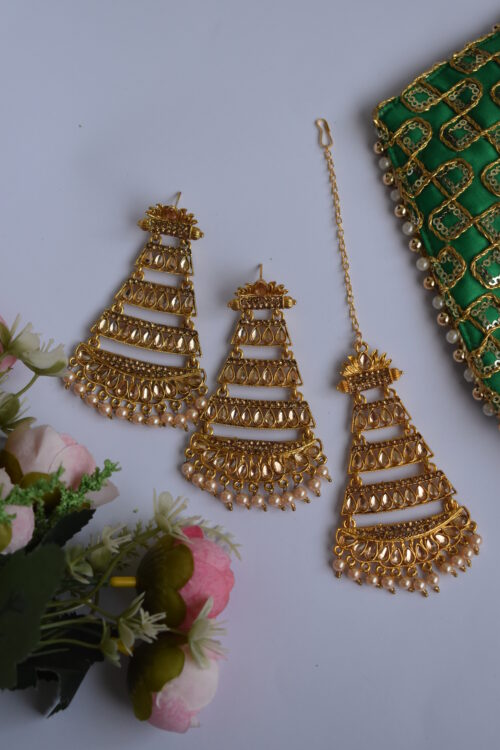 Golden Finished beads Traditional Earrings Set