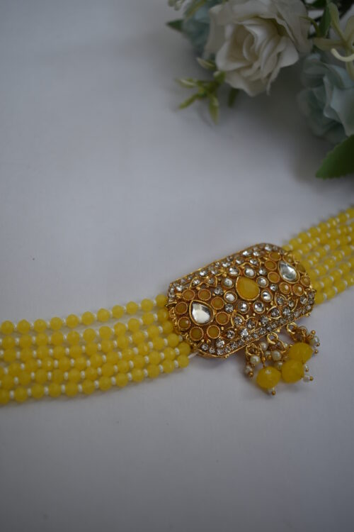 Gold Toned Beads Stone Studded Choker Set
