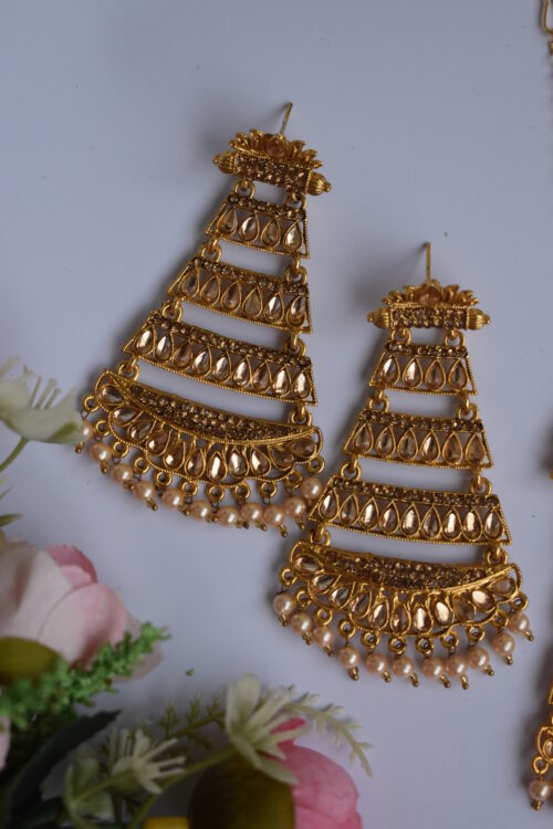 Golden Finished beads Traditional Earrings Set
