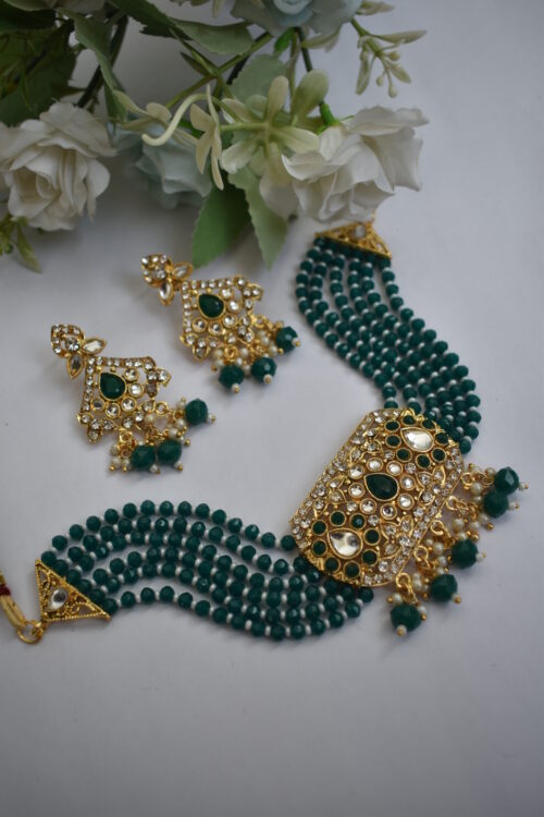 Gold Toned Beads Stone Studded Choker Set