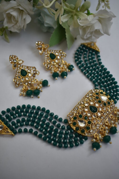 Gold Toned Beads Stone Studded Choker Set