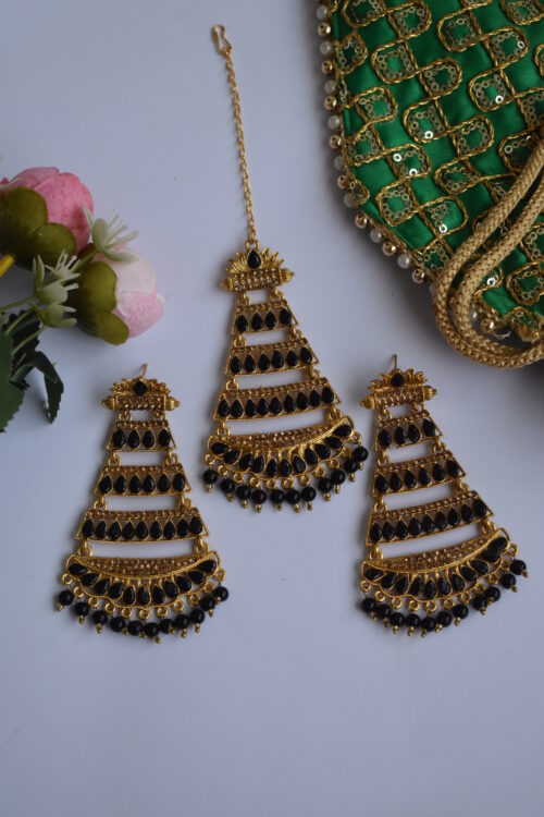 Golden Finished beads Traditional Earrings Set