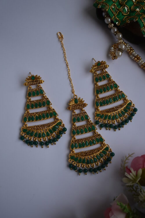 Golden Finished beads Traditional Earrings Set