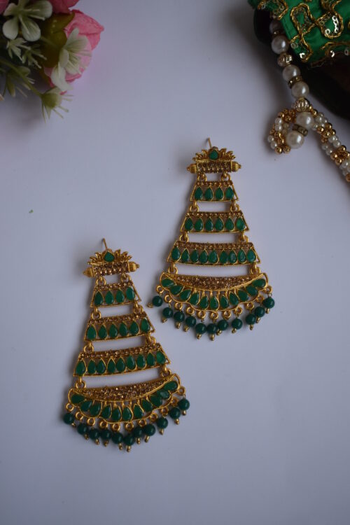 Golden Finished beads Traditional Earrings Set