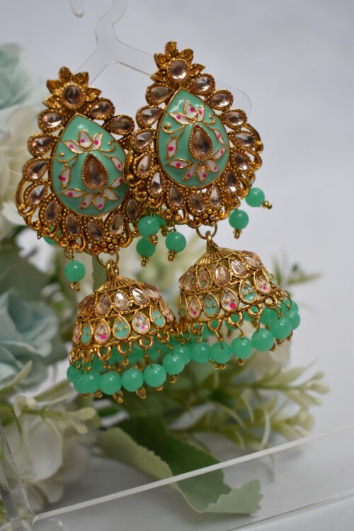Gold Plated Meenakari Beads Jhumka Earrings Set
