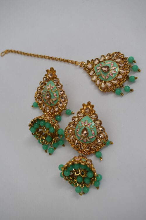 Gold Plated Meenakari Beads Jhumka Earrings Set