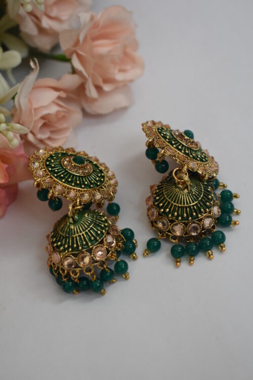 Embellished Meenakari Beads Jhumka Earrings Set
