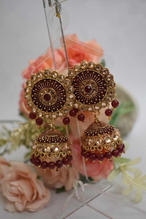Embellished Meenakari Beads Jhumka Earrings Set