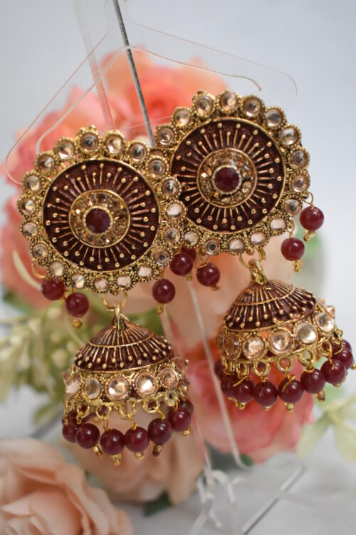 Embellished Meenakari Beads Jhumka Earrings Set