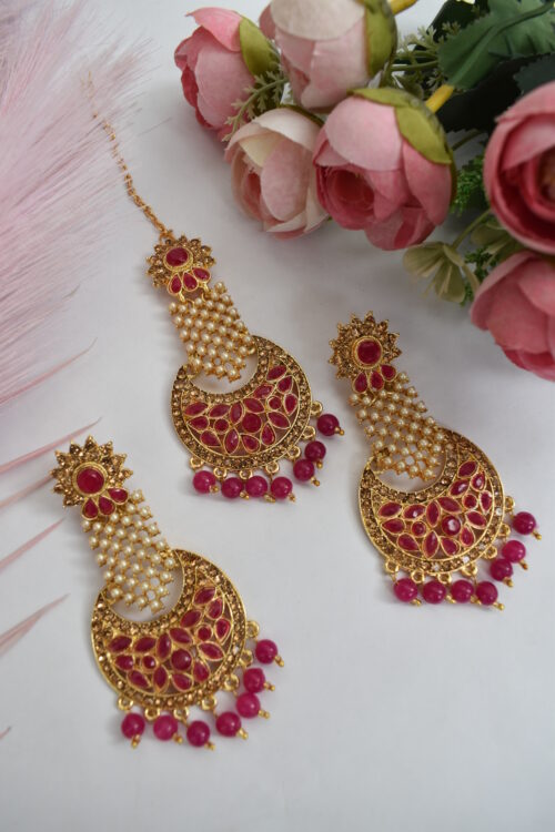 Stone Studded Pearl Embellished Earrings Set