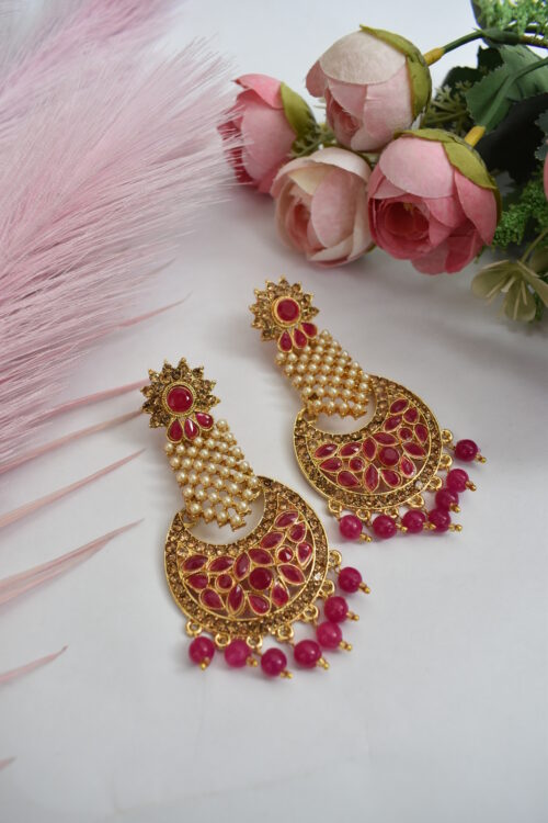 Stone Studded Pearl Embellished Earrings Set