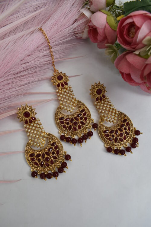 Stone Studded Pearl Embellished Earrings Set