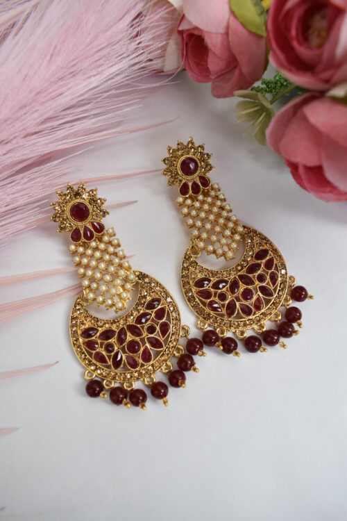 Stone Studded Pearl Embellished Earrings Set