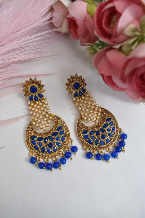 Stone Studded Pearl Embellished Earrings Set