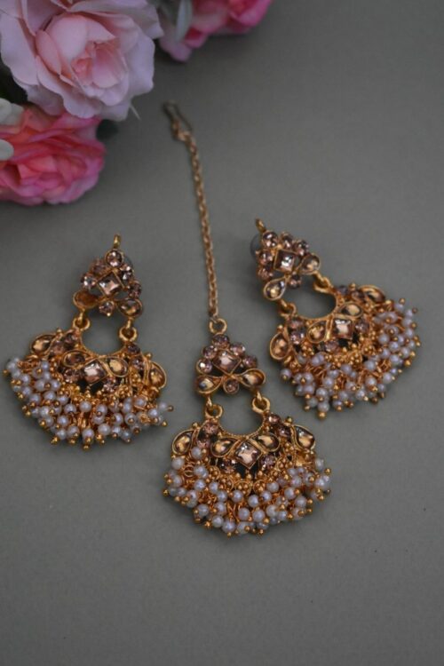 Gold Plated Kundan With Pearls Necklace Set