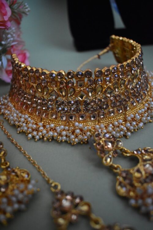 Gold Plated Kundan With Pearls Necklace Set